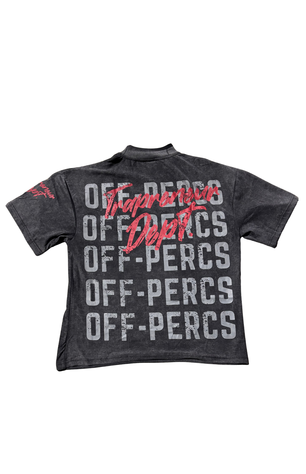 TRAPRENEUR DEPT. OFF-PERCS BLACK WASHED SHIRT